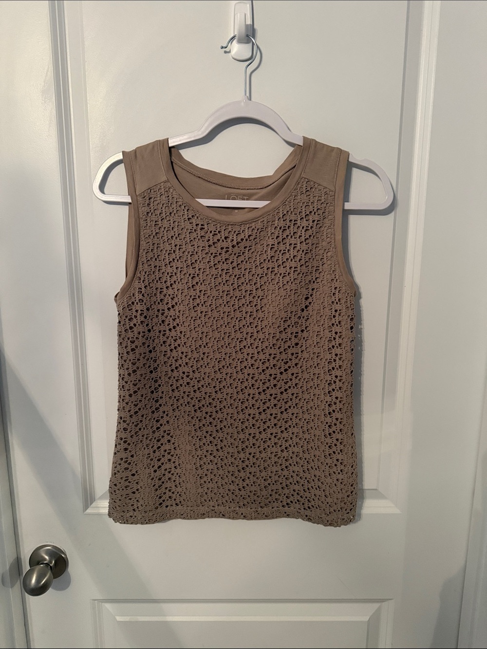 LOFT Taupe Crochet Overlay Tank Top